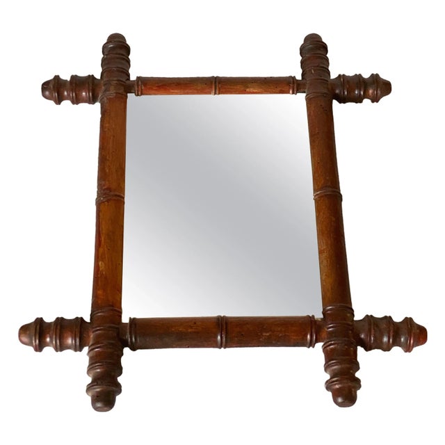 Wood Small Brown Faux Bamboo Mirror, France, 1940s For Sale - Image 7 of 7