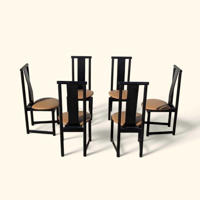 Set of Six BiF Postmodern Black Lacquer Dining Chairs, 1980s For Sale - Image 15 of 17