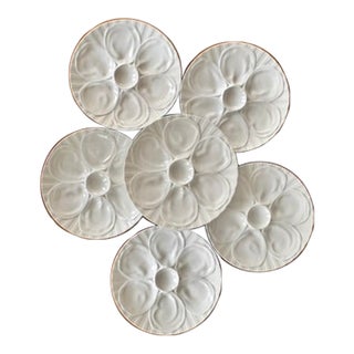 Vintage French Pillivuyt Porcelain Oyster Plates, White, Set of 6 For Sale