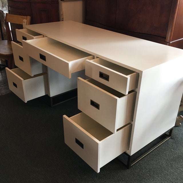 Restoration Hardware White Avalon Storage Desk | Chairish