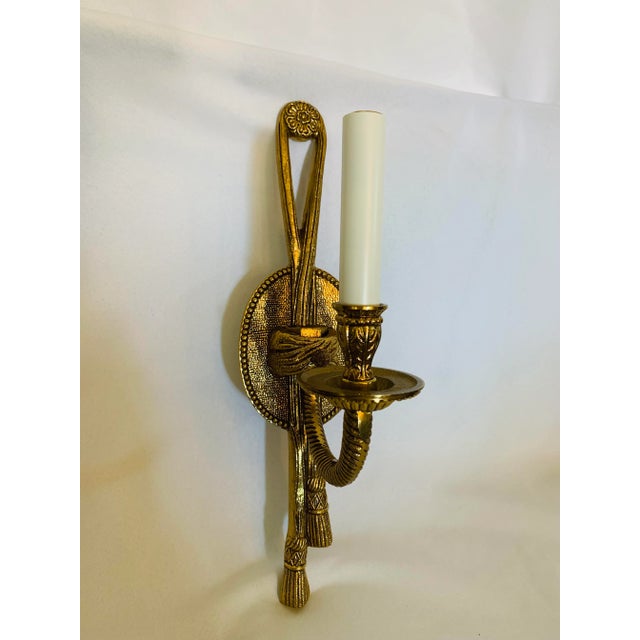 Gilt Brass Tole Rope & Tassel Wall Sconce Salvaged From Foundry Showroom For Sale - Image 12 of 12