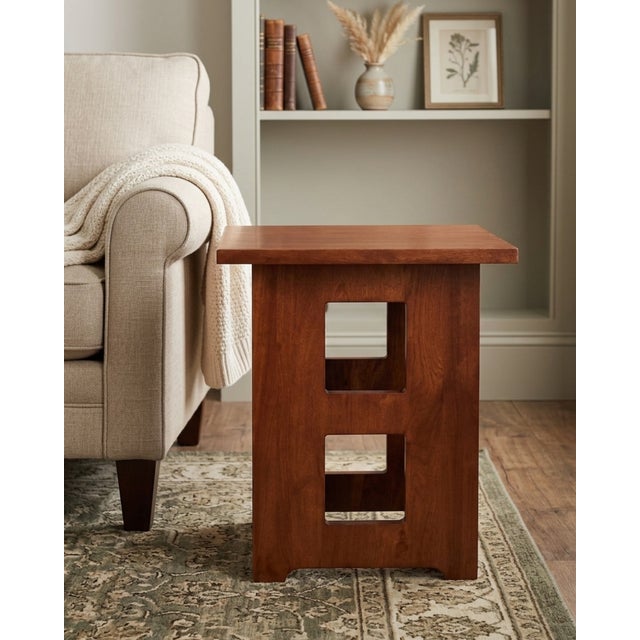 2020s Mission Solid Oak Square End Table With Cut Outs - Michael's Cherry (Mc1) For Sale - Image 5 of 8