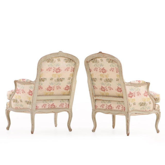 Wood Pair of French Louis XV Style Painted Bergères, C, 1940 For Sale - Image 7 of 7