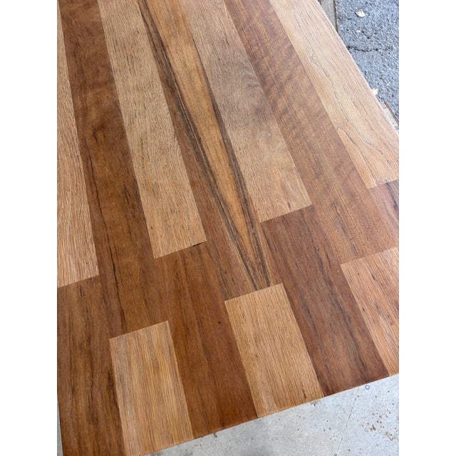 Organic Modern Minimalist Mid Century Lane Brutalist Platform Coffee Table Interlocking Contrasting Inlayed Top and Slab Base For Sale - Image 9 of 12