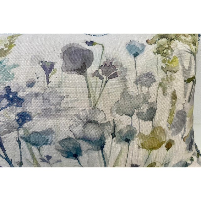 White Large Bolster Pillows With a Modern Watercolor-Like Floral Print, Made in U K- a Pair For Sale - Image 8 of 13