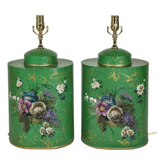 Vintage English Export Chinoiserie Style Tea Caddy Lamp - Pair For Sale