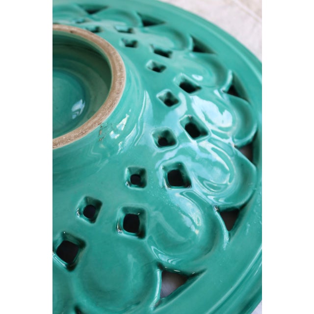 Ceramic Large Vintage Turquoise Ceramic Bowl with Openwork Braided Pattern, 1950s For Sale - Image 7 of 8