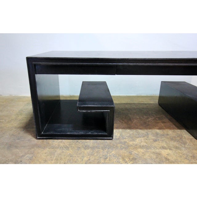 Mid-Century Modern Large Black Lacquer Thomas Pheasant for Baker Greek Key Coffee Table For Sale - Image 3 of 10