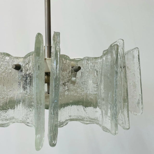 Small Swedish Mid-Century Modern Chandelier / Pendant, Slumped Glass and Brass For Sale - Image 11 of 12