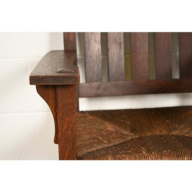 Brown Gustav Stickley Antique Mission Oak Arts & Crafts Armchair With Rush Seat, Circa 1910 For Sale - Image 8 of 14