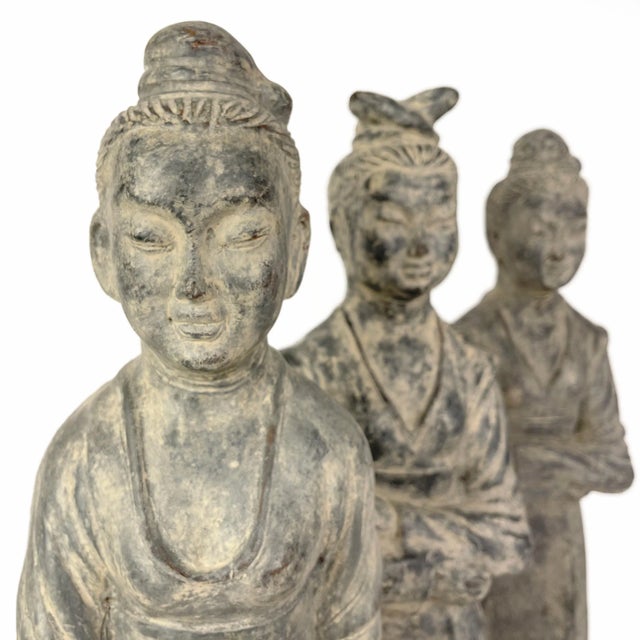 Tan Vintage Maitland Smith Terracotta Statues of Asian Women - Set of 3 For Sale - Image 8 of 12