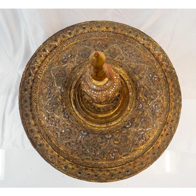 Huge Burmese Gilded Lacquer Offering Bowl in Stupa Form. For Sale - Image 11 of 13