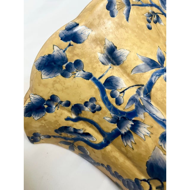 Vintage Yellow & Blue Ceramic Hanging Wall Shelves – Pair For Sale - Image 4 of 9