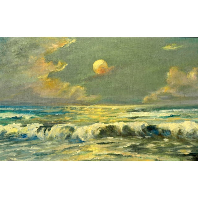 Anna Louise Hull Moonlit Waves Oil on Cardboard Seascape 1920 Chairish