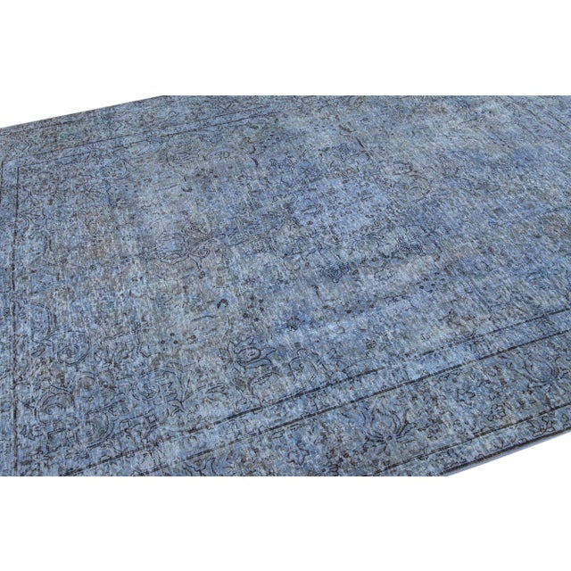 Vintage Persian Overdyed Handmade All-Over Blue Wool Rug For Sale In New York - Image 6 of 11