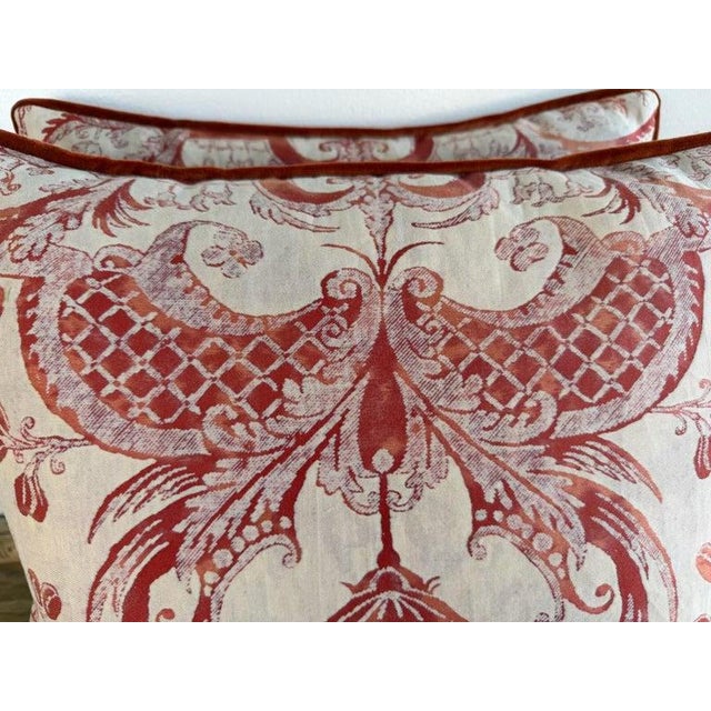 Textile Pair of Authentic Fortuny Pillows in the Mezzano Pattern With Velvet Backs For Sale - Image 7 of 10