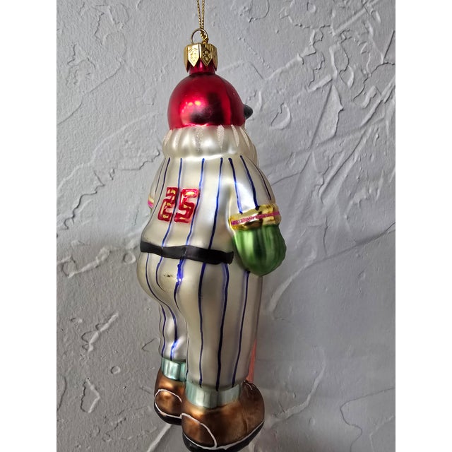 1990s Authentic Inge-Glas Germany Hand-Blown Glass Baseball Santa Ornament For Sale - Image 4 of 10