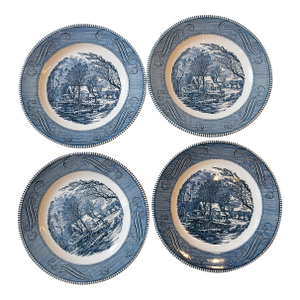 Set of 4 Vintage Currier & Ives "The Old Grist Mill" Dinner Plates by Royal China Co. Usa