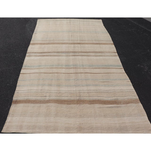 Textile Subtle Horizontal Stripe Design Turkish Vintage Kilim Rug in Warm Neutral Tones For Sale - Image 7 of 11