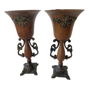 Neoclassical Borghese Style Metal Vases Pair Vintage