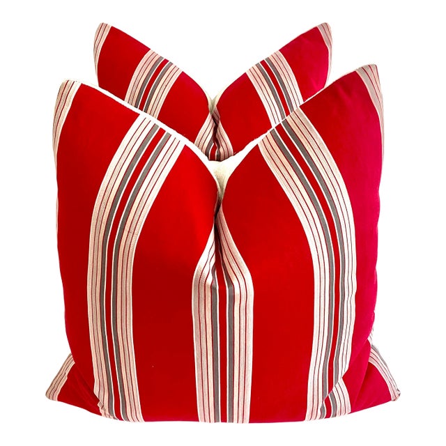 Vintage French Ticking Pillows 22 X 22 - A Pair For Sale