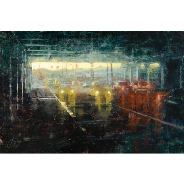 This oil painting captures a moment beneath the 8th Street Bridge in Denver, where the interplay of light and shadow...