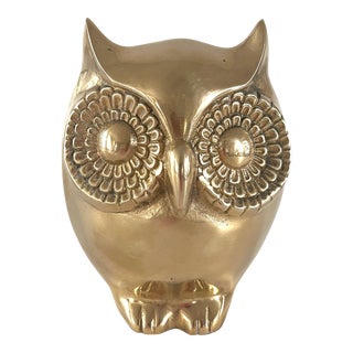 Large Mid Century Brass Owl For Sale