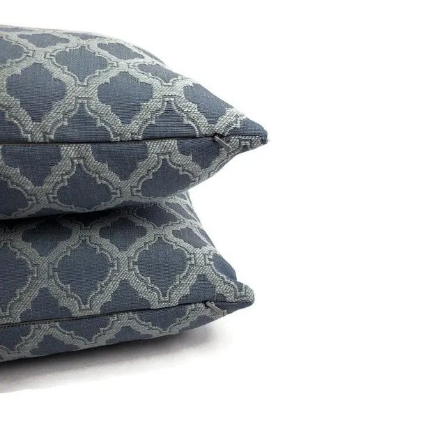 Navy With Blue Trellis Pattern Pillow Cover For Sale In Portland, OR - Image 6 of 8