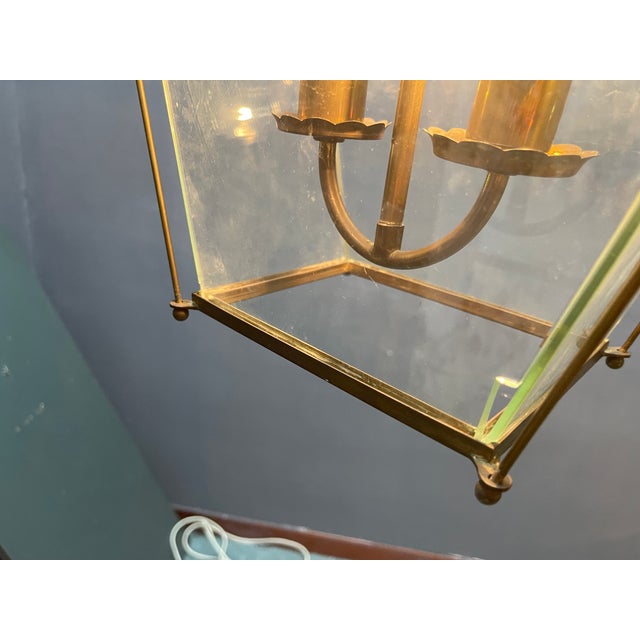 Guglielmo Ulrich Mid-Century Modern Italian Faceted Glass and Brass Pendant Lantern in the style of G. Ulrich, 1940s For Sale - Image 4 of 11