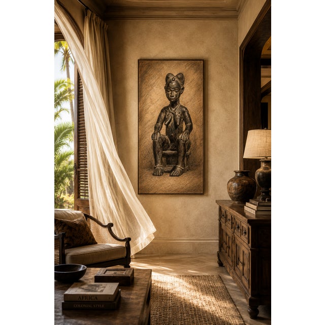 Atelier Aria Lumae Baule Seated Female Figure Master of Ascher African Tribal Sculpture Drawing Fine Art Gallery Board Print 16 X 24 For Sale - Image 4 of 11