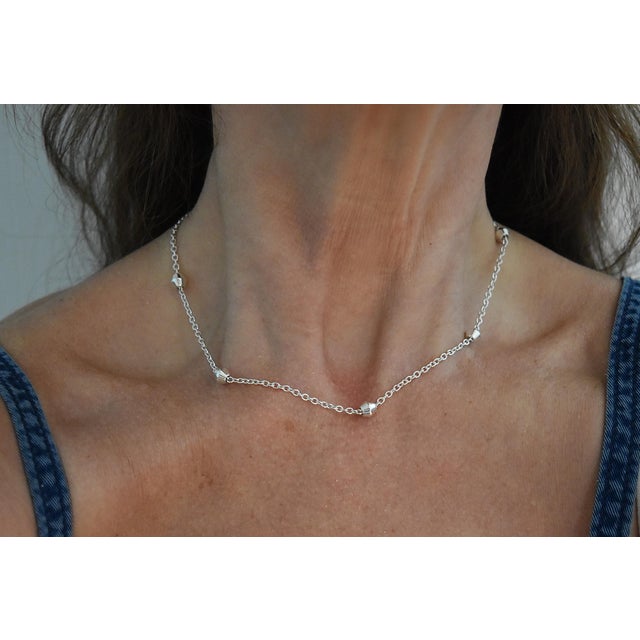 Late 20th Century Tiffany & Co. Sterling Silver 'Barrel Bead' Station Necklace 16" Retired For Sale - Image 10 of 11