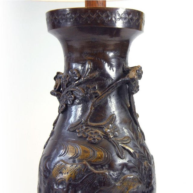 Antique Japanese Bronze Lamp, 1910s For Sale - Image 4 of 11