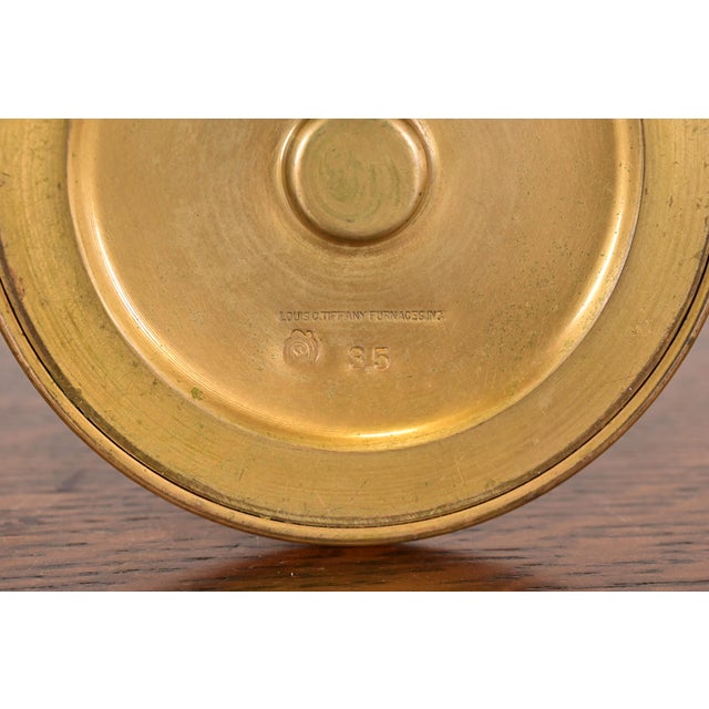 Louis Comfort Tiffany Furnaces Favrile Bronze and Enamel Candlesticks, Pair For Sale - Image 10 of 12