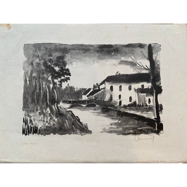 Original signed lithograph by renowned French Expressionist Maurice de Vlaminck, titled "Le Moulin de la Naze", 1924. This...