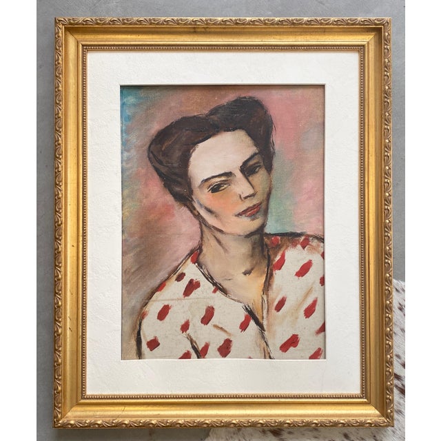 1940s Modernist Portrait in Gold Leaf Frame For Sale - Image 4 of 4