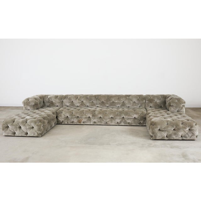 Grand three piece U-shaped sectional chaise lounge sofa designed by Timothy Oulton for Restoration Hardware measuring over...