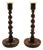 English Early Victorian Oak Barley Twist Candleholders, Set of 2 For Sale