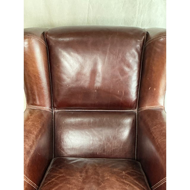 1990s Baxter Italian Brown Leather Club Armchair – Modern Sculptural Lounge Chair For Sale In Los Angeles - Image 6 of 14
