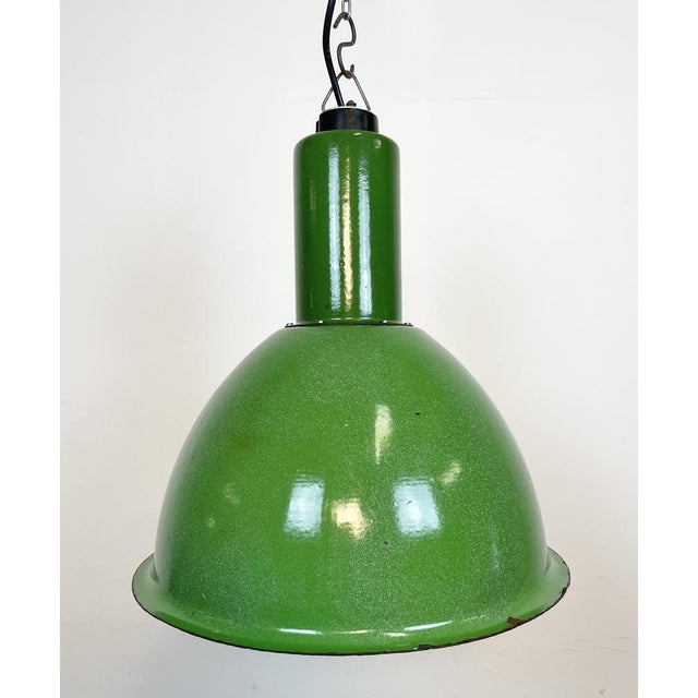 Industrial Soviet Green Enamel Pendant Lamp, 1960s For Sale - Image 14 of 14