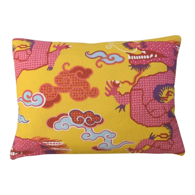 Schumacher Magical Ming Dragon Chinoiserie Feather/Down Pillow For Sale