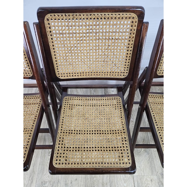 Folding Wooden Chairs with Raffia, 1970s, Set of 4 For Sale - Image 10 of 17