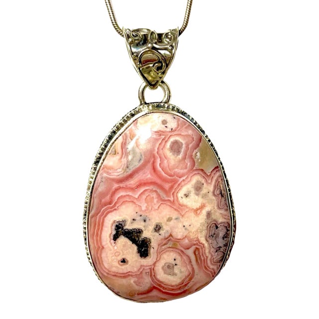 Ankara Pink Pseudomorph Agate Necklace Encased in Sterling Silver For Sale