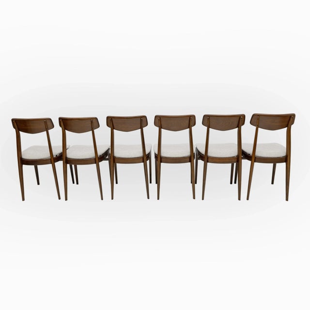 Walnut-Stained Beech and Bouclè Fabric Dining Chairs, Denmark, 1960s, Set of 6 For Sale - Image 6 of 11