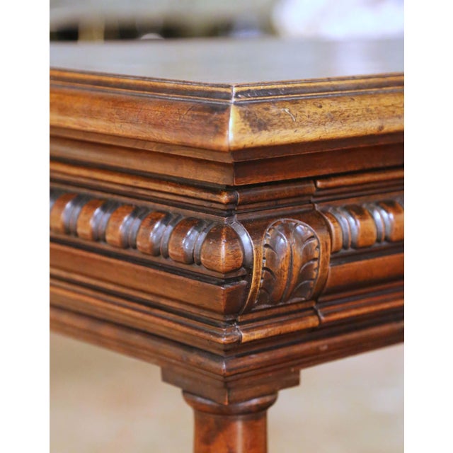 19th C. French Henri II Walnut Desserte Console With Lift-Top Marble Interior For Sale - Image 12 of 18
