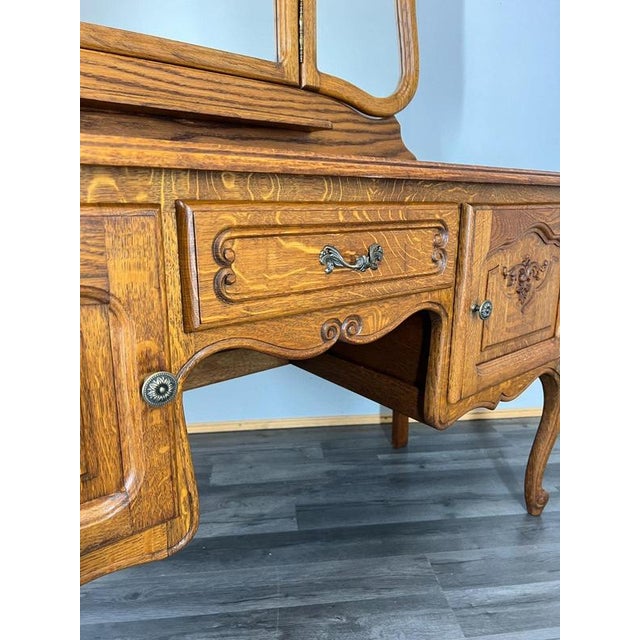 Vintage French Louis Style Oak Dressing Table with Mirror For Sale - Image 12 of 15
