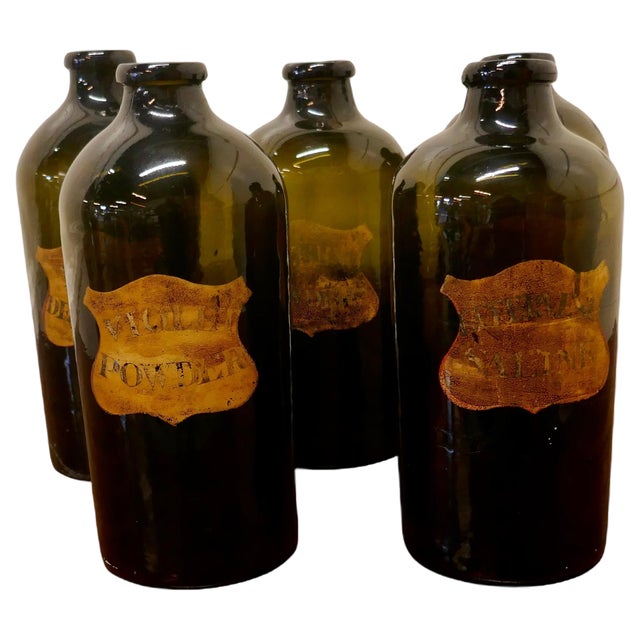Large Moss Green Glass Chemist Shop Jars, 1850s, Set of 5 For Sale