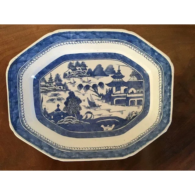 19th Century Chinese Export Porcelain Blue and White Canton Platter For Sale - Image 4 of 8