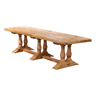 19th Century French Louis XIII Provincial Bleached Oak Refectory Trestle Table For Sale