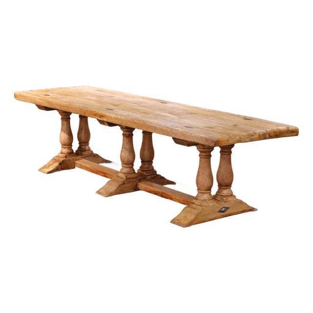 19th Century French Louis XIII Provincial Bleached Oak Refectory Trestle Table For Sale