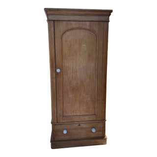 Antique English Pine Wardrobe Cupboard With 4 Adjustable Shelves and One Drawer For Sale